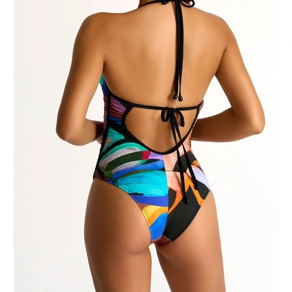 Shan Classique Deep V Ruffle Halter Fullpiece - Sunny